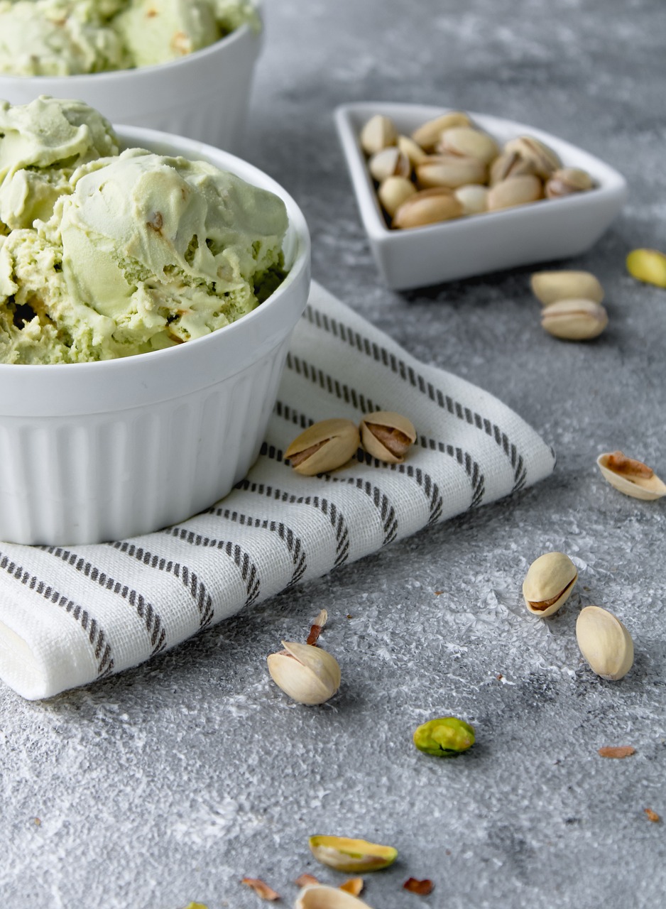 ice cream, pistachios, nuts, dessert, nature, nutrition, summer, colorful